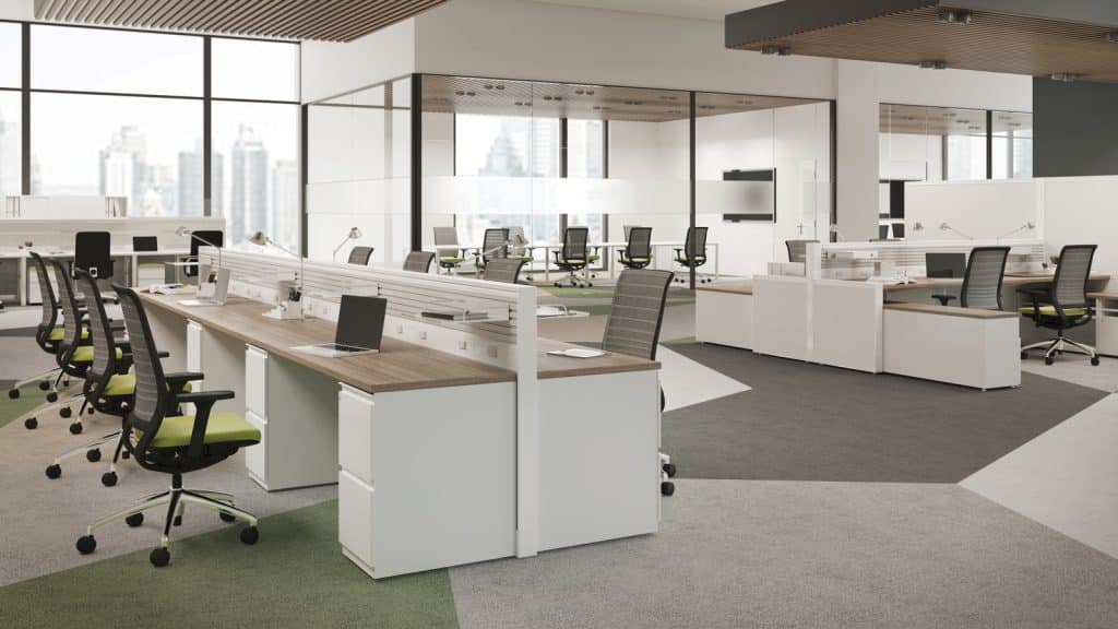 Kimball open office, multiple table and chairs Office furniture