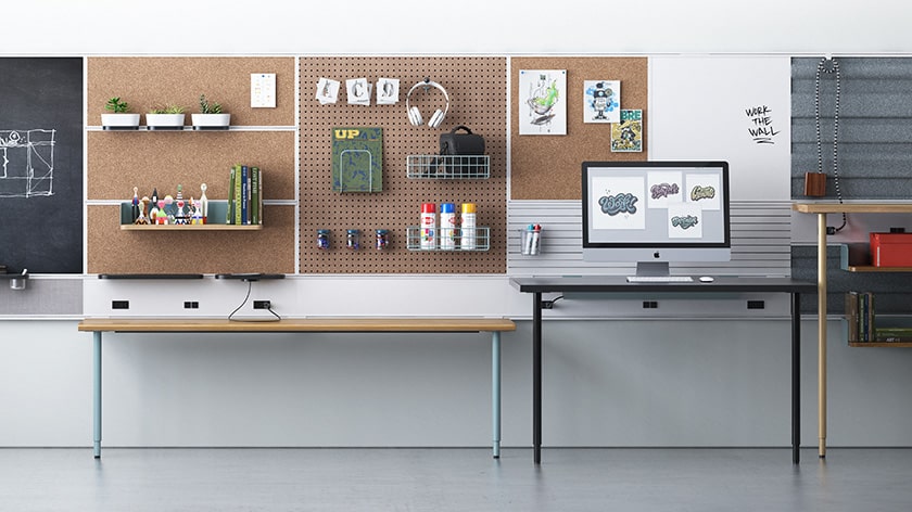 Kimball table and wall set up Office furniture