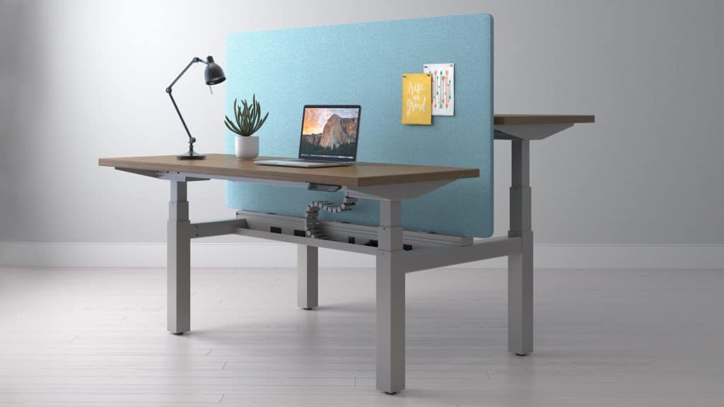 Kimball adjustable desk, light and tack board Office furniture