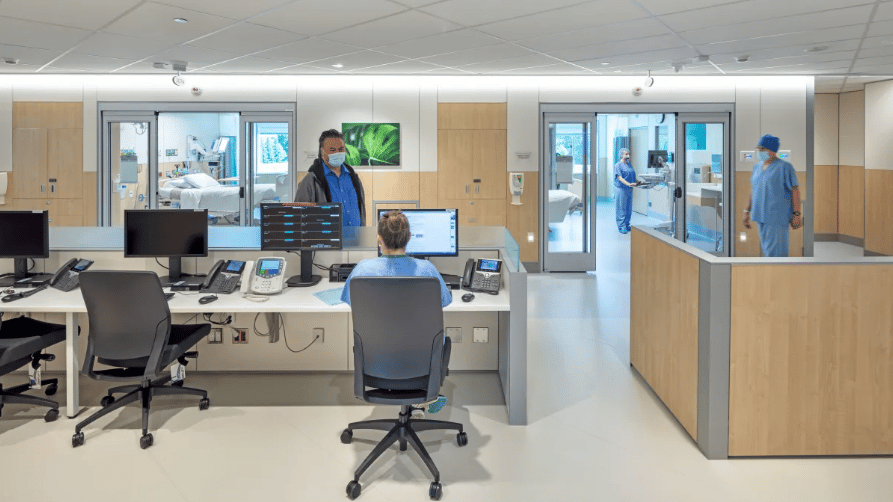DIRTT walling in a medical center. Office furniture